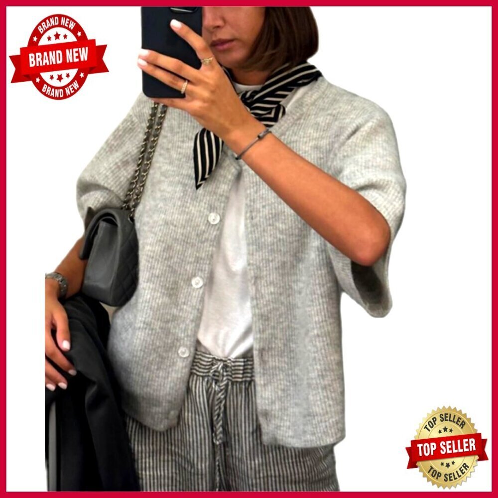 Short Sleeve Knit Crop Cardigan Button Down Ribbed Y2K Top